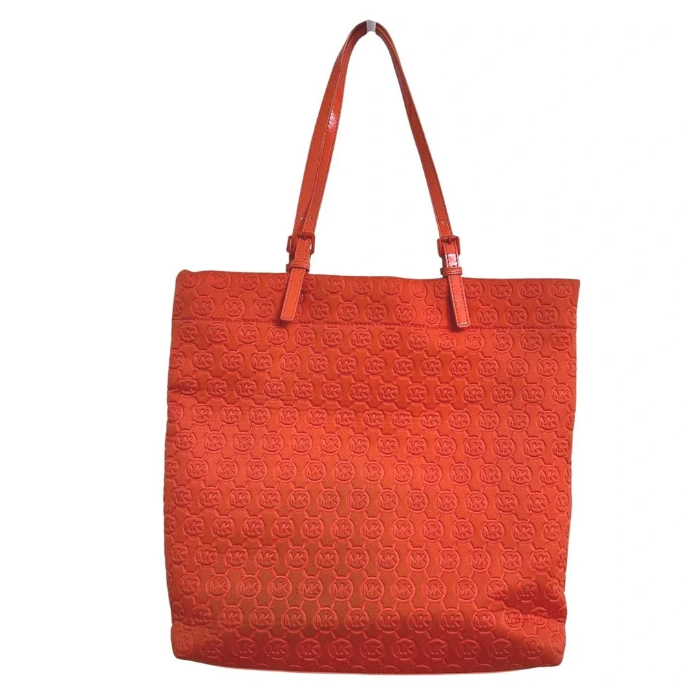 Michael Kors Orange MK Logo Embossed Tote Bag Large Shoulder Purse